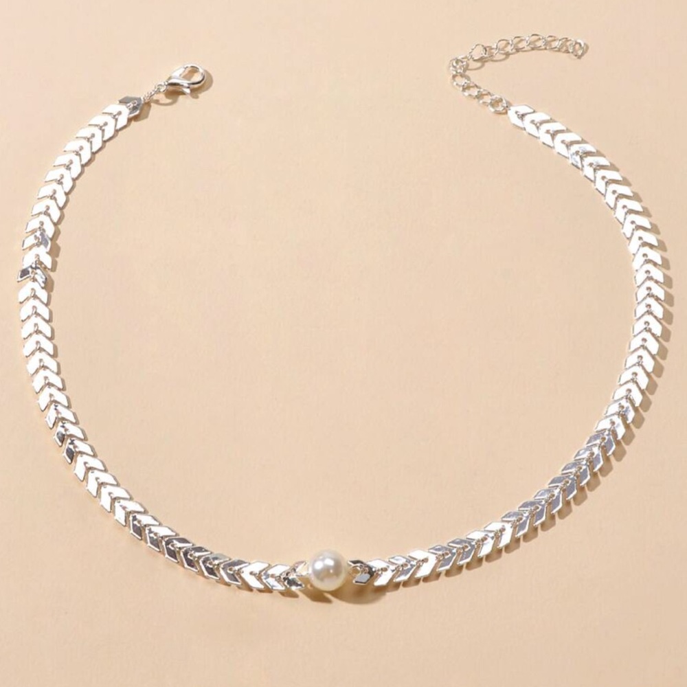 (5 Pack) Silver Faux Pearl Choker Necklace